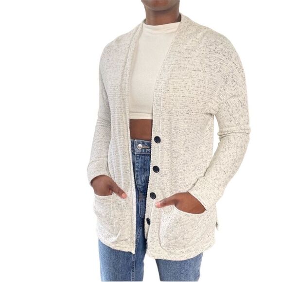 2/$30 AE American Eagle pocketed Heather Gray Button Front Duster Cardigan - Picture 1 of 14